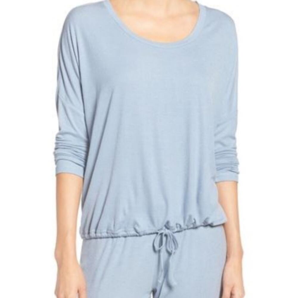 Barefoot Dreams Ribbed Jersey Slouchy Pullover in Chabray